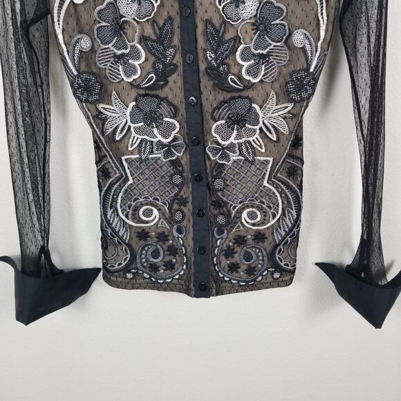 Blanc Nature Vintage Y2K Embroidered Goth Mesh Shirt Size 38 (Cigarette Odor) - Picture 9 of 14